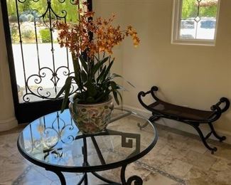 Aged Bronze Iron and Glass Round Table