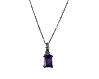 14kt White Gold Amethyst and Diamond Necklace