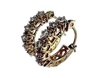 14kt Yellow Gold Diamond Small Hoop Earrings