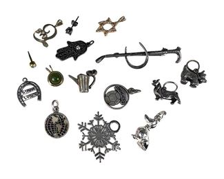 14kt Yellow Gold Love Pendant with Multiple Silver Charms and Brooch