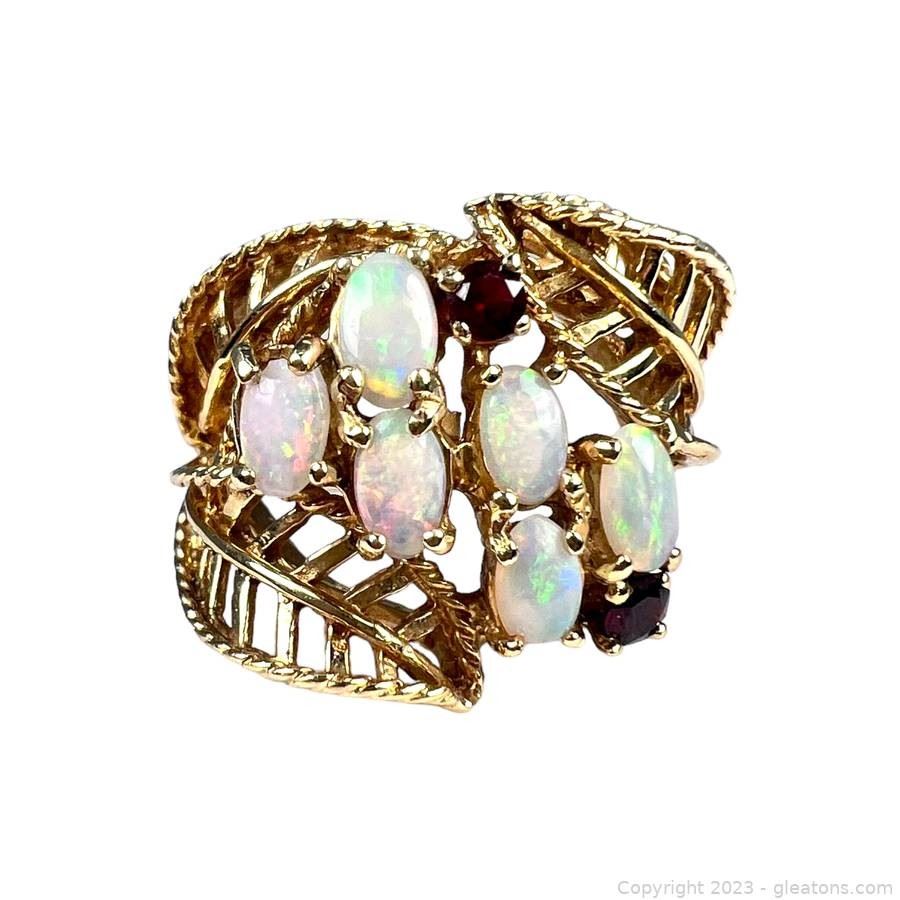 14kt Yellow Gold Opal and Garnet Ring