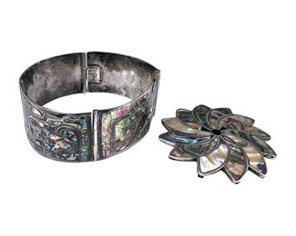 Sterling Silver Abalone Bracelet and Brooch Pendant