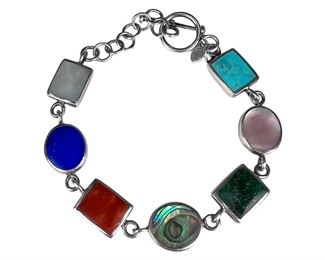 Sterling Silver Multi Gemstone and Onyx Reversible Bracelet