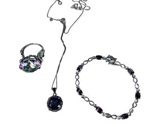 Sterling Silver Mystic Topaz Necklace and Bracelet with Fashion Ring