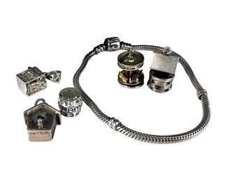 Sterling Silver Pandora Bracelet with 5 Charms