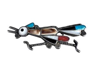 Sterling Silver Roadrunner Inlayed Brooch