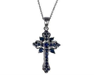 Sterling Silver Sapphire Cross Necklace