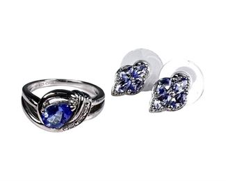Sterling Silver Tanzanite Ring and Earrings