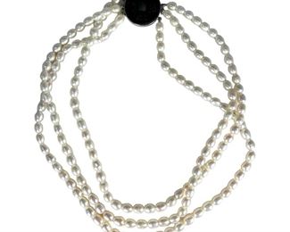 Triple Strand Oval Pearl Necklace