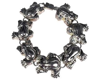 Unique Sterling Silver Frog Link Bracelet