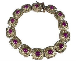 Yellow Plated Sterling Silver Ruby Bracelet