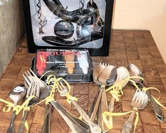 Houdini Wine tools, silverplate serving pieces