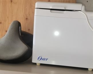 Bike seat and helmets. Bread maker 