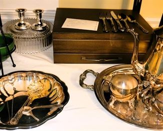 Decorative and serving crystal and silver plate