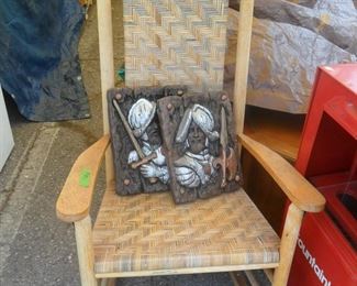 rocking chair and 2 art pcs.