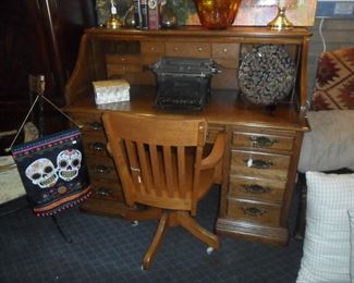 Roll top desk, nice office chair