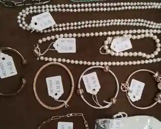 Pearls, fresh water and cultured strands, Pandora bracelets with and with out charms. Several Pandora charms
