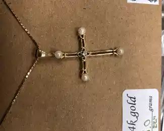 Cross 14k gold and pearl