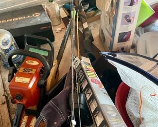 Stihl 025 chainsaw, compound bow and arrows