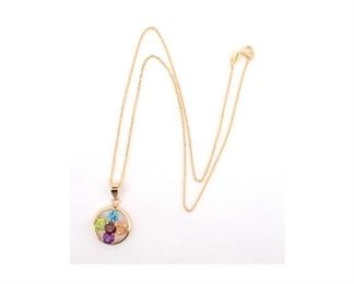 19. 14K Yellow Gold MultiColored Stone Pendant Necklace