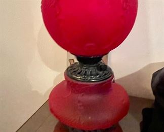 Ruby Gone with the Wind Glass Ball Oil Lamp