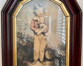 Artist C. Bremont's "French Boy With Dog" Vintage Art Print beautiful vintage frame.