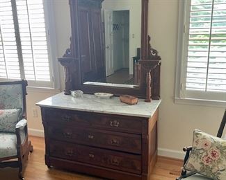 Antique Walnut mirror and chest of drawers