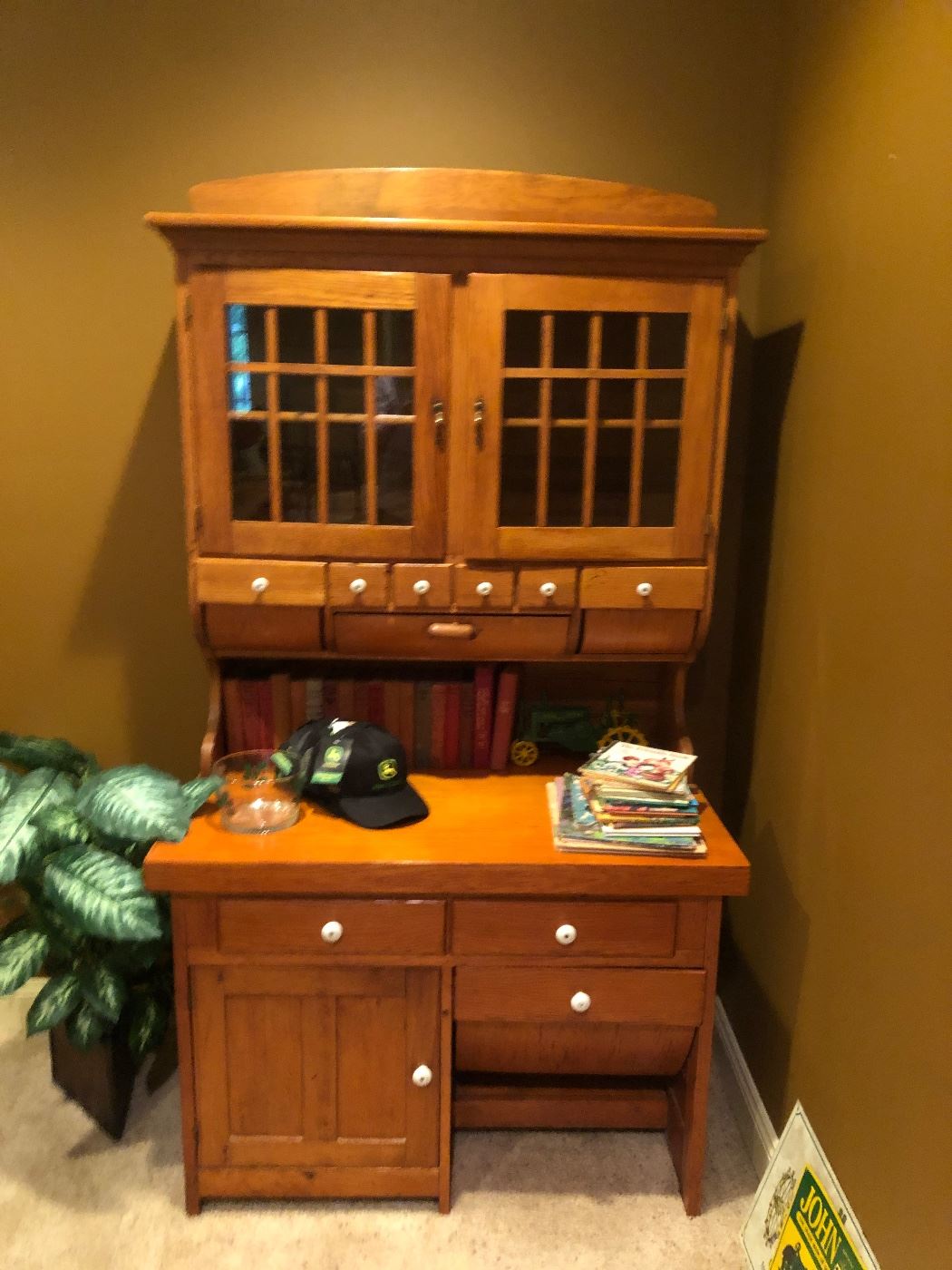 Fabulous antique opossum belly bakers cabinet