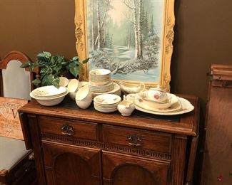 Ethan Allen sideboard with popup sides and slate top, so classic