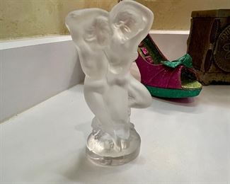 Lalique Crystal “Le Faune” Pan and Diana Figurine