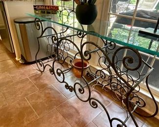 Wrought Iron Console Table with Thick Glass Top