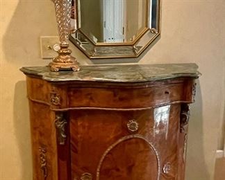 20th Cent. French Louis XV Style Marble Top  Marquetry Console/Cabinet