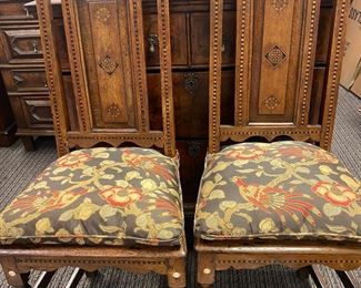 Pair of oak inlaid side chairs