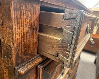 detail of joinery of oak chest