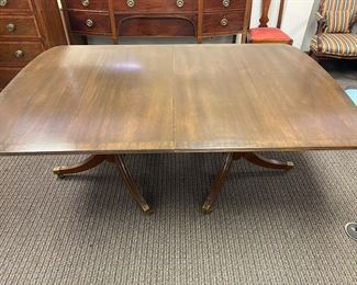 double pedestal dining table with 1 leaf, edge banding