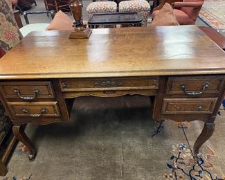 Oak desk with finished back