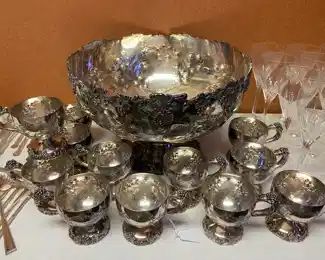 Webster silver plated punch bowl and 12 cups