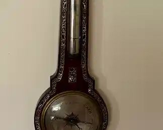 19thC BANJO BAROMETER Mahogany with Silver inlay.  Spectacular!