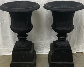 Cast Iron Planters w/Base- 41" total..17" base, 24" top