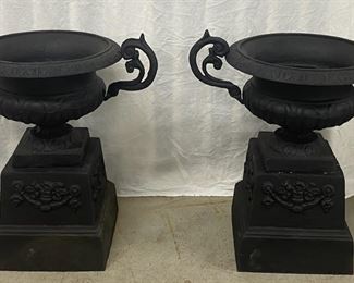 Cast Iron Planters w/Base- 29" total height- 13" base, 16" top