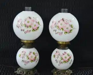 Pr GWTW Style Lamps w/Dogwood