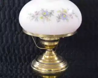 Pink Satin Lamp w/Brass Base