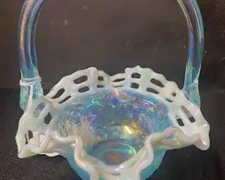 Fenton Blue Basketweave Basket