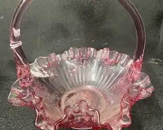 Fenton Plum Color Basket w/Flowers