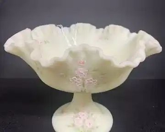 Fenton Compote w/Pink Flowers