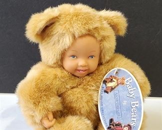 ANNE GEDDES BABY BEAR DOLL IN FURRY BEAR SLEEPER
