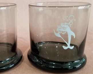 CHARLIE THE TUNE ADVERTISING SMOKY GLASS TUMBLERS