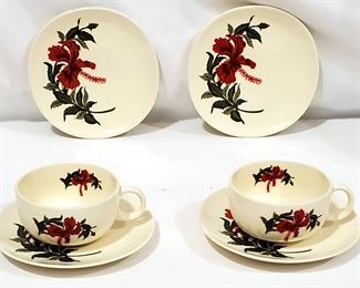 CROOKSVILLE FLAMINGO HIBISCUS CUPS PLATES