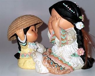 FRIENDS OF THE FEATHER NATIVE AMERICAN FIGURINE SHE WHO PLAYS WELL WITH OTHERS