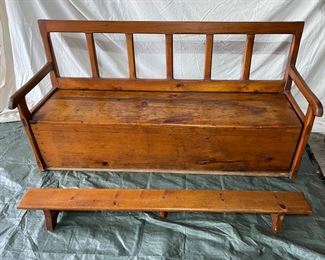 Antique New England Pine Church pew and Kneeing Bench